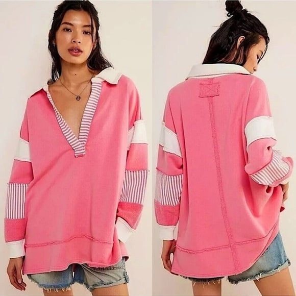 Lovely Melody Tops - Lovely Melody Top Pink Stripe Long Sleeve pullover polo free people dupe size M